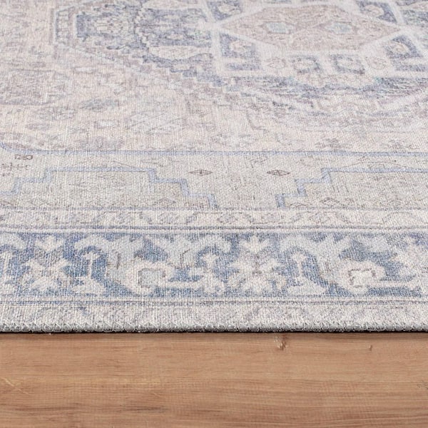 Valora Medallion Machine Washable Blue 10 ft. x 14 ft. Area Rug