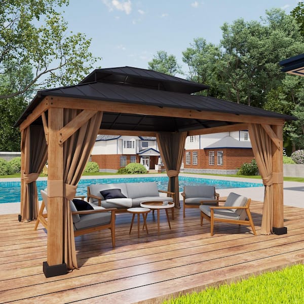 GAZEBEST 15 ft. x 13 ft. Double Galvanized Steel Roof Cedar Wood