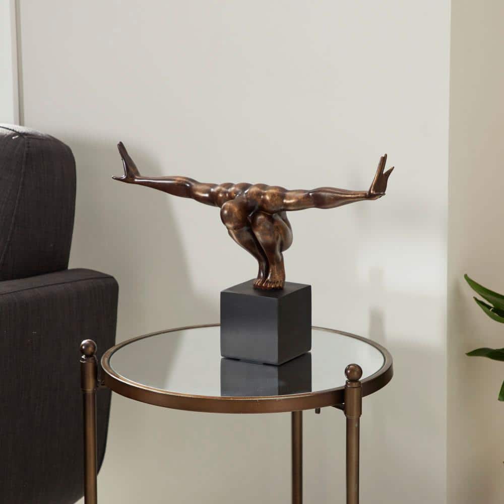 Elegant Bronze Polystone Diver Statue with Black Base - 4" x 20" x 11"
