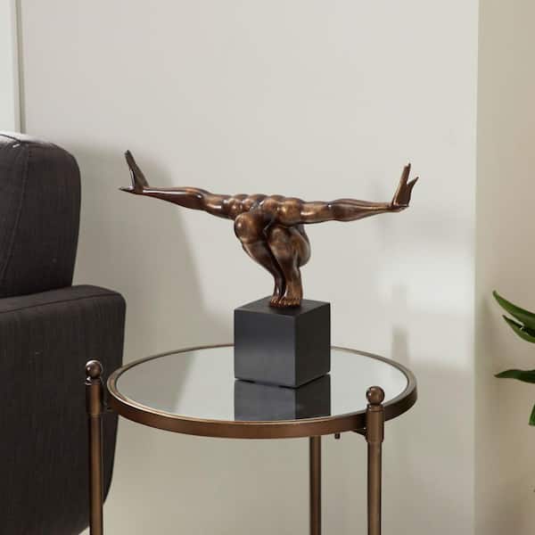 20 in. x 11 in. Bronze Polystone Diver Sculpture with Black Base