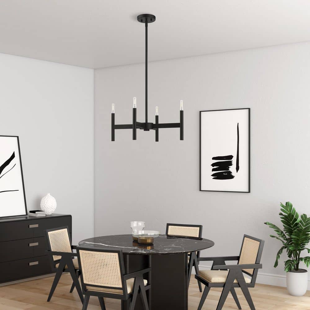 Black Steel 4-Light Mini Chandelier with Exposed Bulbs