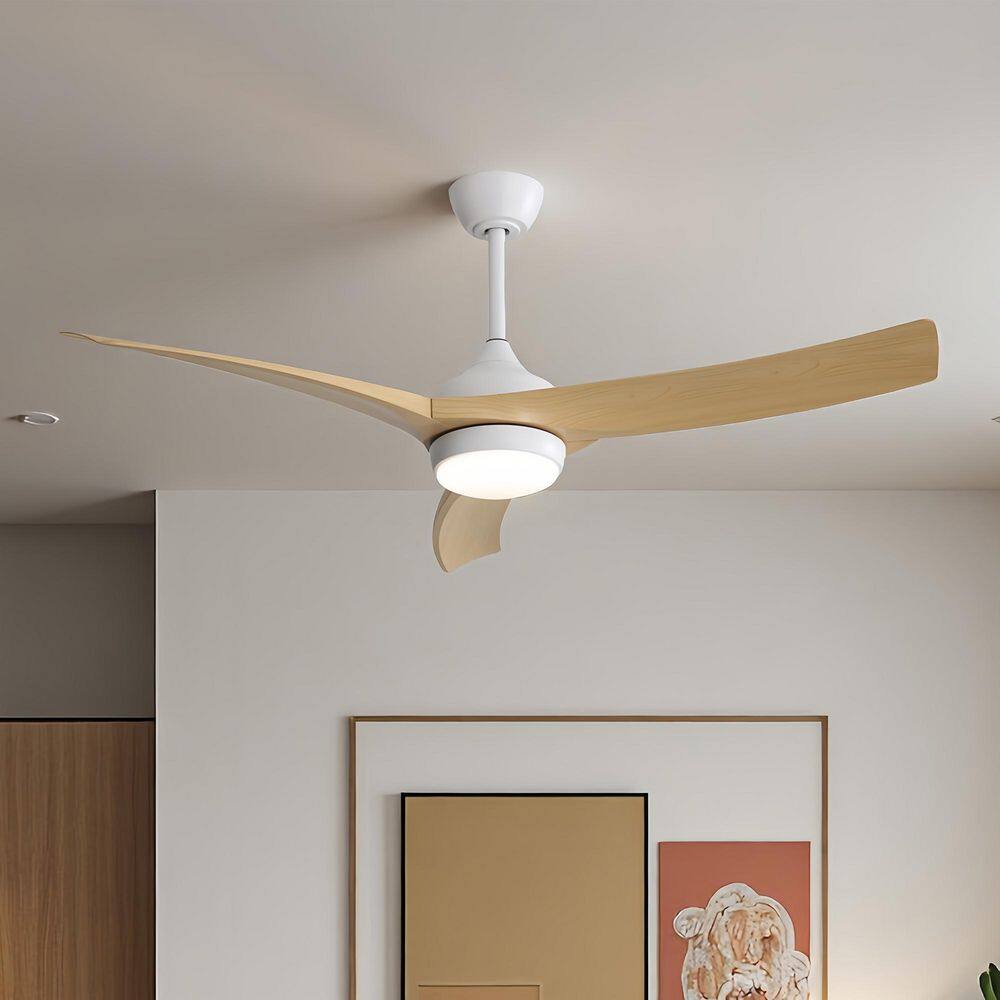 52 in. Integrated LED Indoor Downrod Mount White and Oak Propeller Ceiling Fan with Dimmable Light and Remote 6-Speed price history on PriceWatchPro