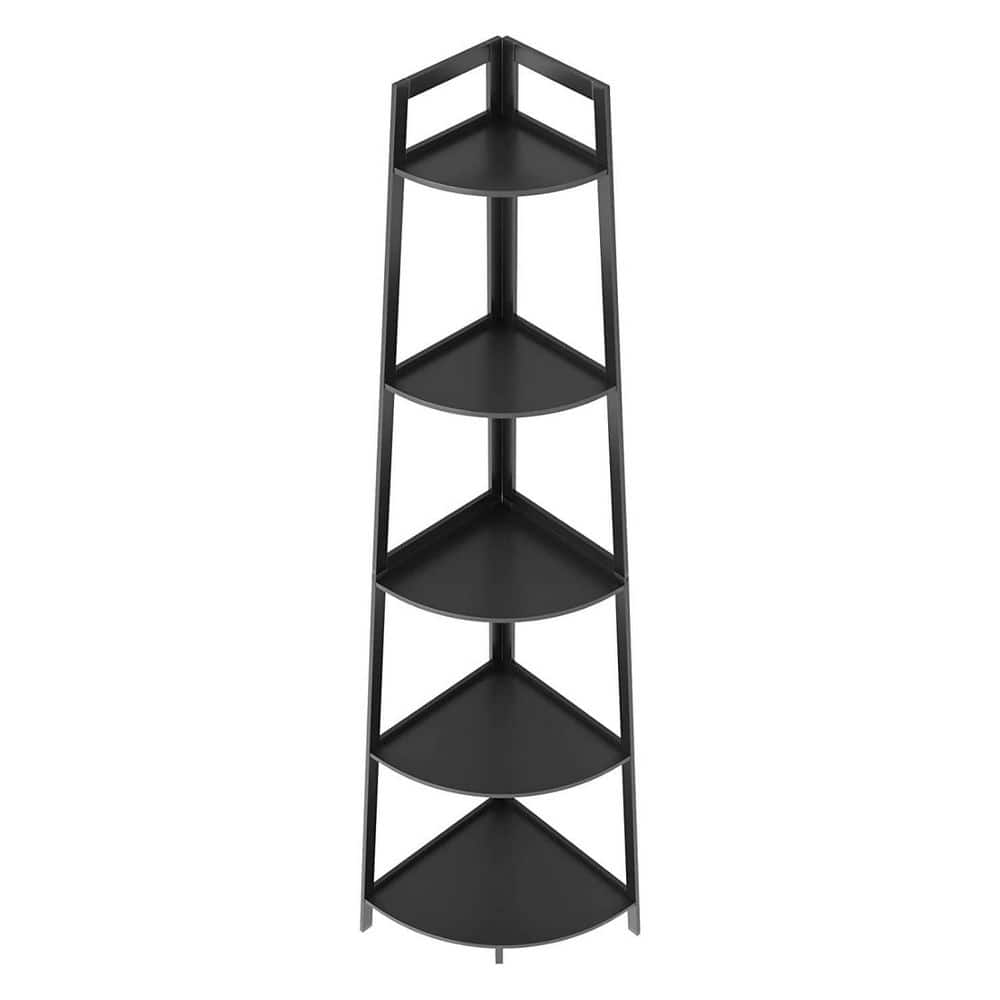 16.93 in. Wide Black Bookcase Corner Shelf Bookshelf 5Tier Industrial