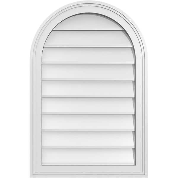 Ekena Millwork 20 in. x 30 in. Round Top White PVC Paintable Gable Louver Vent Non-Functional