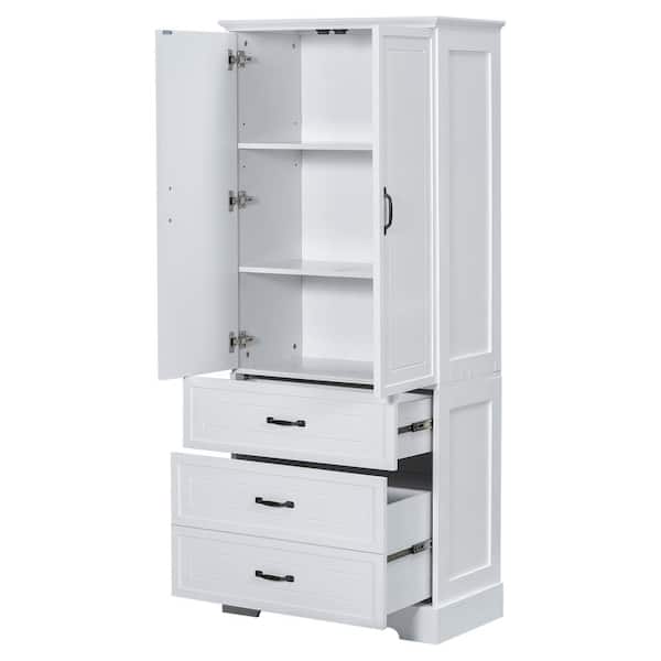 29.00 in. W x 16.00 in. D x 68.90 in. H White Wood Linen Cabinet Tall Storage Cabinet with Adjustable Shelf