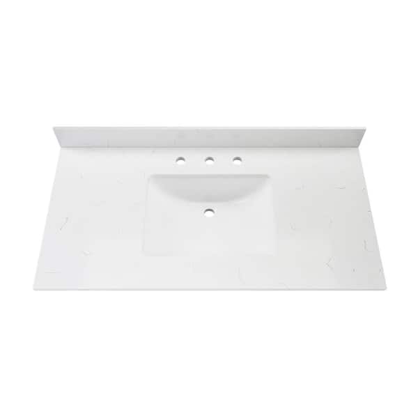 43 in. W. x 22 in. D Quartz Carrara White Rectangular Single Sink Bathroom Vanity Top in Carrara White