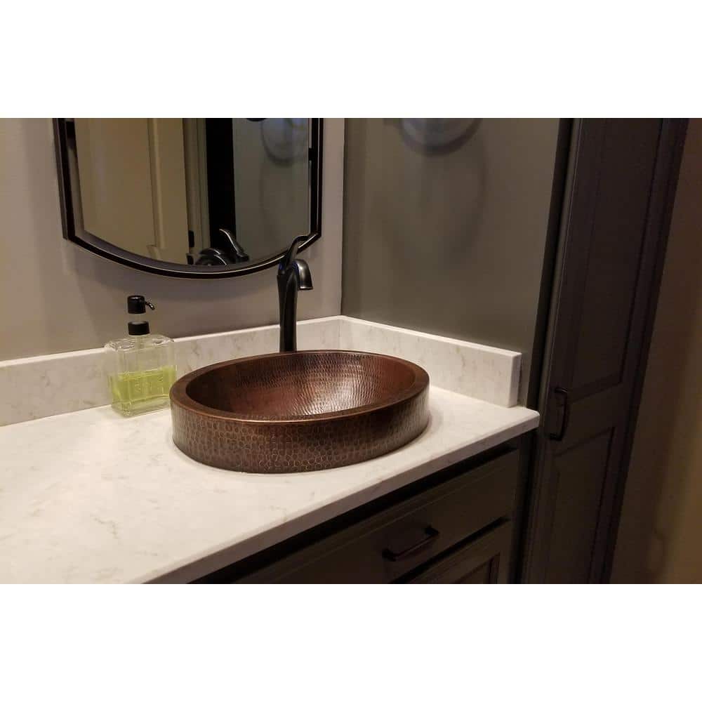 17'' Round Hammered Copper Vessel Sink in Oil Rubbed Bronze
