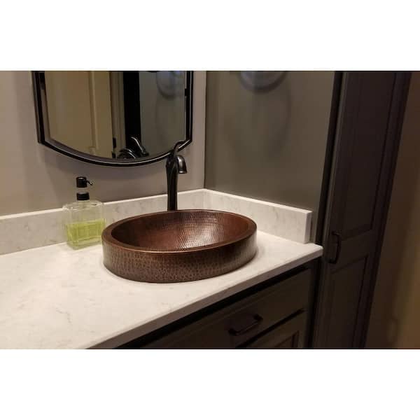 Premier Copper Products Round Skirted Hammered Copper Vessel Sink in Oil Rubbed Bronze