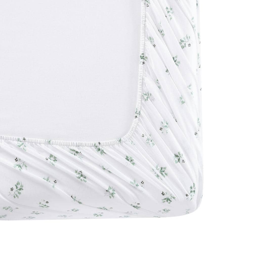 Full White Cotton Percale Floral Deep Pocket Sheet Set