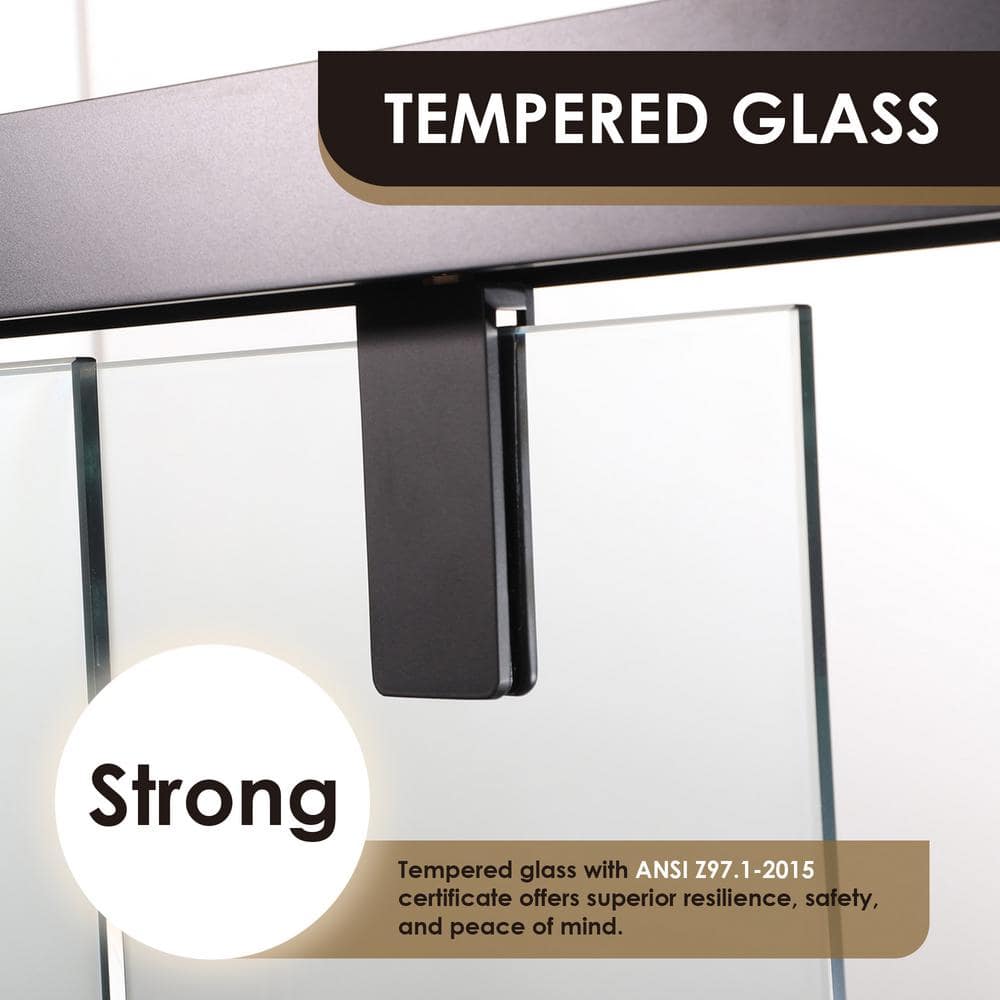 60" Matte Black and Clear Glass Semi-Frameless Shower Door