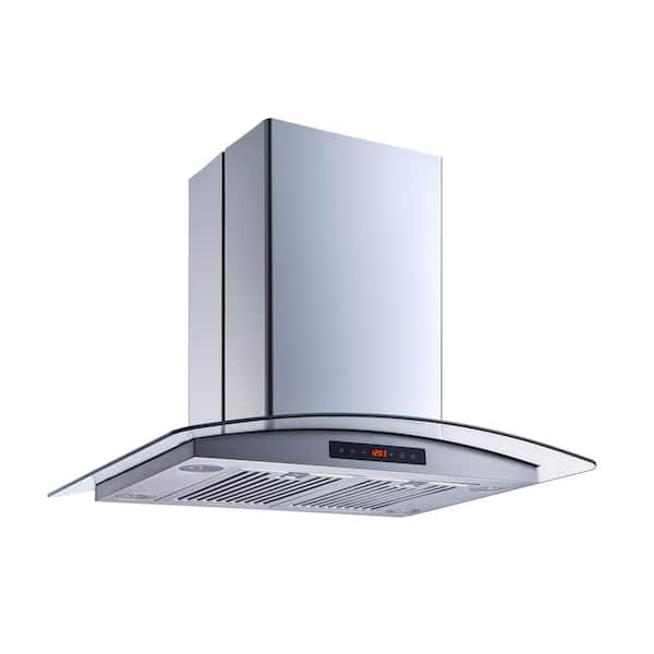 30 in. 480 CFM Convertible Island Mount Range Hood in Stainless Steel/Glass with Baffle Filters