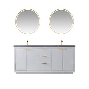 Leiza 72 in. W x 22 in. D x 33.4 in. H Double Sink Bath Vanity in White with Grey Sintered Stone Countertop and Mirror