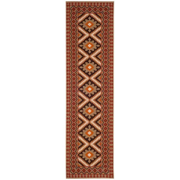 SAFAVIEH Veranda Red/Natural 2 ft. x 12 ft. Border Indoor/Outdoor Patio  Runner Rug