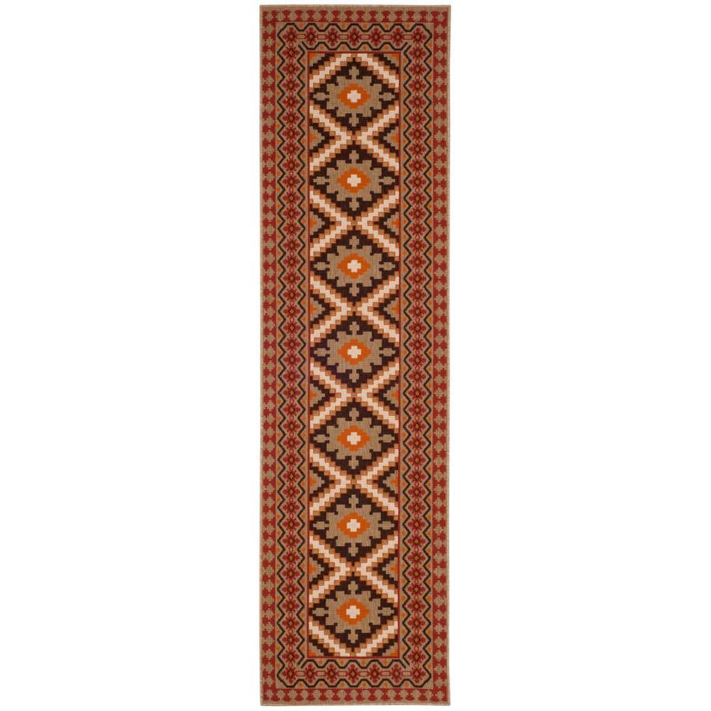 SAFAVIEH Veranda Red/Natural 2 ft. x 8 ft. Border Indoor/Outdoor Patio ...