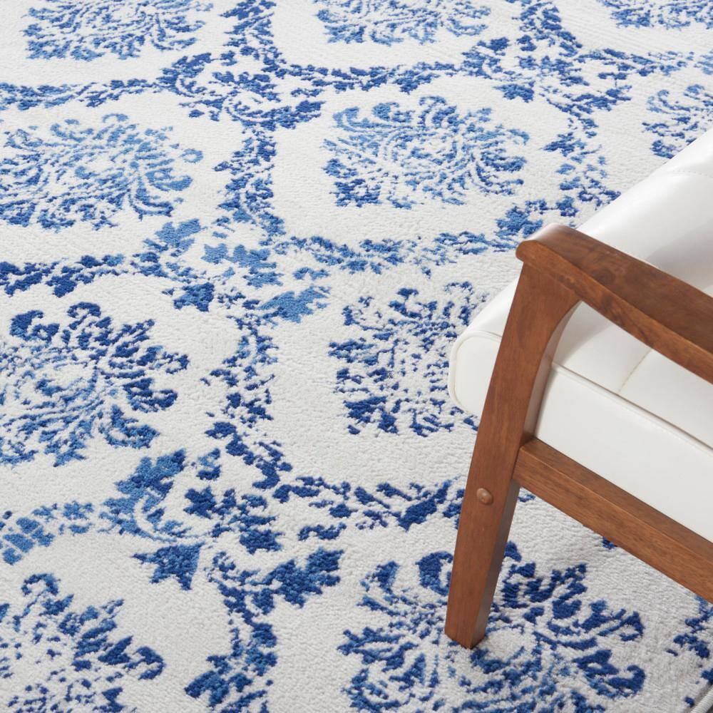 Ivory and Navy Geometric Damask 7' x 10' Area Rug