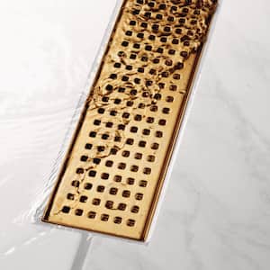 Designline 24 in. Stainless Steel Linear Shower Drain with Square Pattern Drain Cover in Brushed Gold
