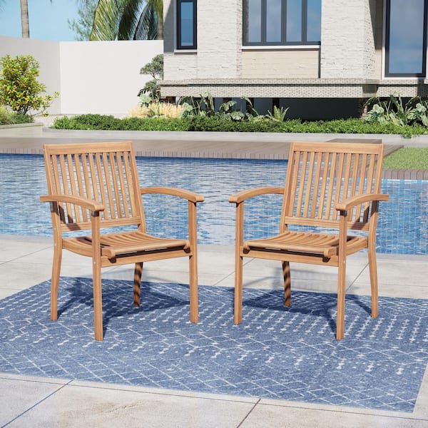 PHI VILLA Brown Acacia Wood Patio Dining Chair (2-Pack)