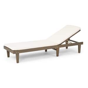 Nadine Grey 1-Piece Wood Outdoor Chaise Lounge with Cream Cushions