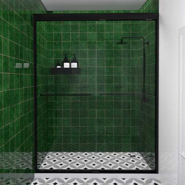 Hermitage Bath Nesso 60 in. W x 72 in. H Sliding Semi-Frameless Shower Door in Matte Black Finish with Clear Glass