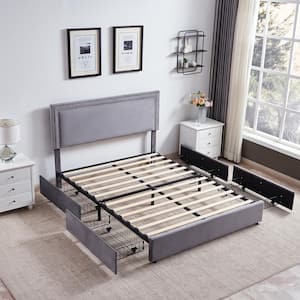 VECELO Upholstered Bed Frame With Headboard And Wingback Light Grey ...