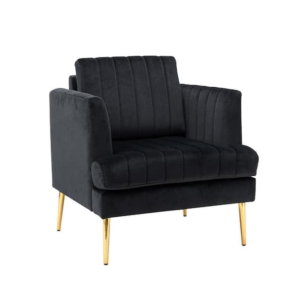 JAYDEN CREATION Tyndaridae 31 in. Black Polyester Arm Chair with Metal Legs