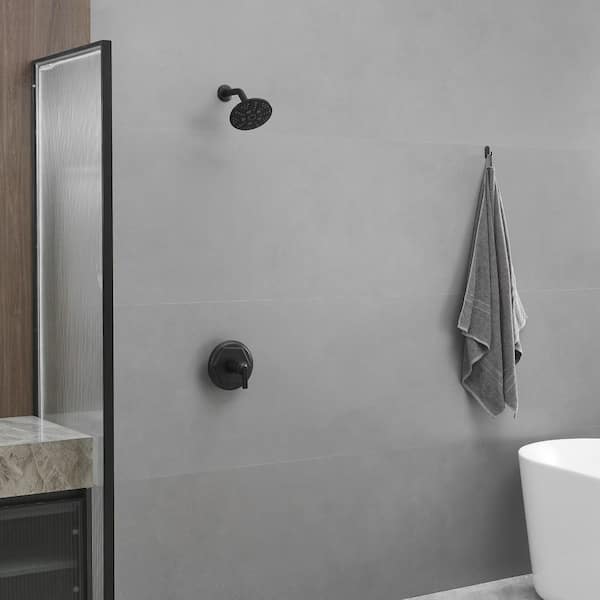 Single Handle 5-Spray Patterns Shower Faucet 2.5 GPM, 5.9 in. Wall Mount Fixed Shower Head Faucet in Matte Black