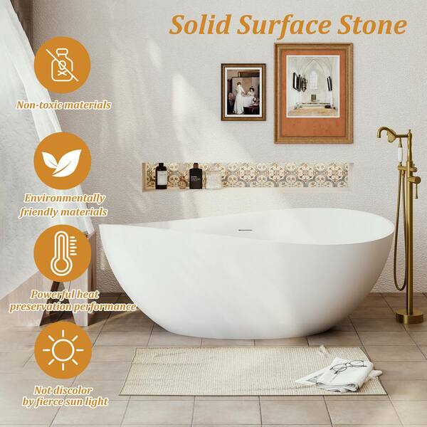 VANITYFUS 63 in. Stone Resin Flatbottom Solid Surface Freestanding Roll Top Soaking  Bathtub in White with Brass Drain VF-CloW39-S - The Home Depot
