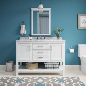 Everett 49 in. W x 22 in. D x 35.5 in. H Single Sink Freestanding Bath Vanity in White with Carrara MarbleTop