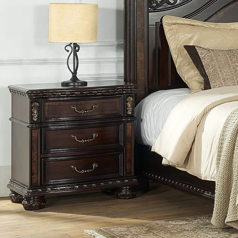 Monte Carlo 29" Cocoa Brown 3-Drawer Wood Nightstand