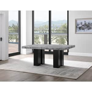 Camila Gray Marble 70 in. Double Pedestal Dining Table Seats 6