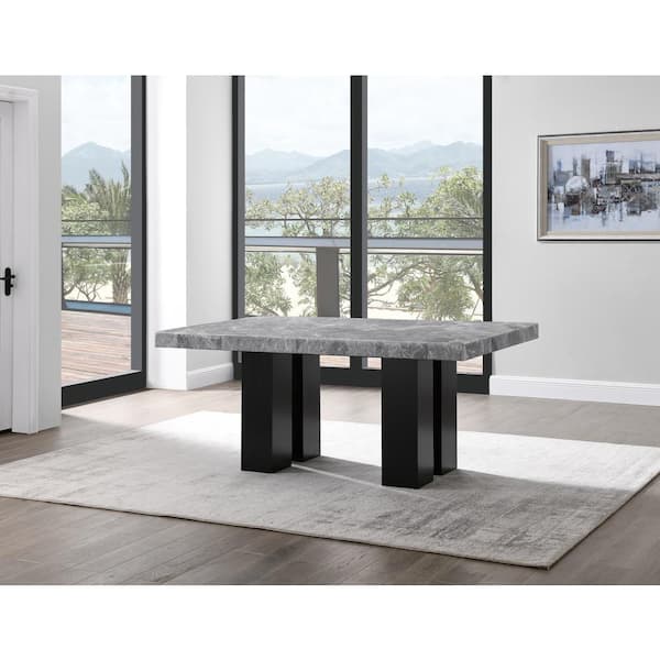 Steve Silver Camila Gray Marble 70 in. Double Pedestal Dining Table Seats 6