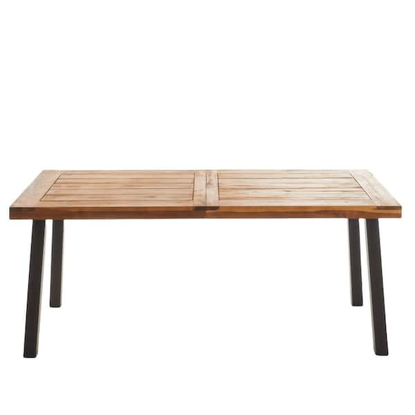 Angel Sar 69 in. L x 32.25 in. W x 29.5 in. H Teak Rectangular Metal Outdoor Dining Table with Wood Top