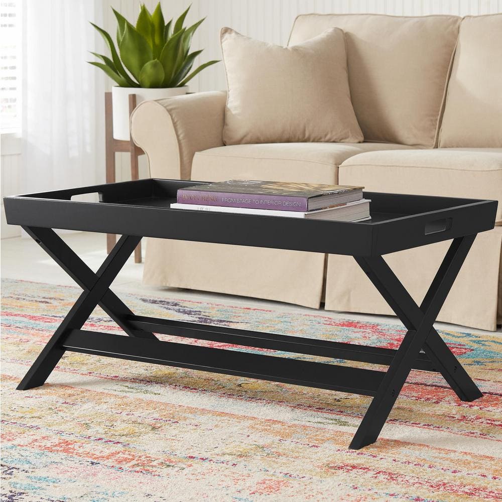 StyleWell Rectangular Charcoal Black Wood Tray Top Coffee Table (40 in