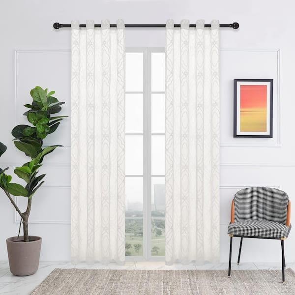 Adelaide Embroidered Grommet Sheer Curtain 52 in. W x 84 in. L in White