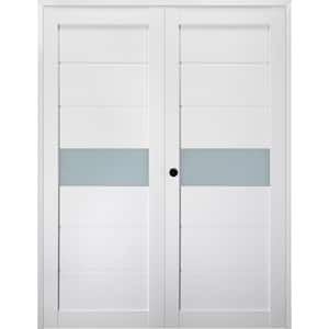 Edna 56 in. x 79.375 in. Right Hand Active Frosted Glass Bianco Noble Finished Wood Composite Double Prehung French Door