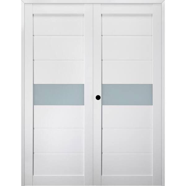 Belldinni Edna 72 in. x 79.375 in. RightHand Active Frosted Glass Bianco Noble Finished Wood Composite Double Prehung French Door