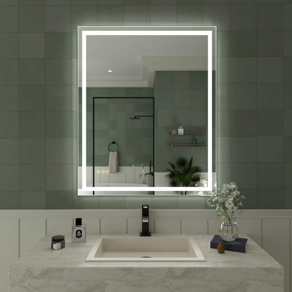 TaiMei 30 in. W x 36 in. H Frameless LED Single Bathroom Vanity Mirror ...