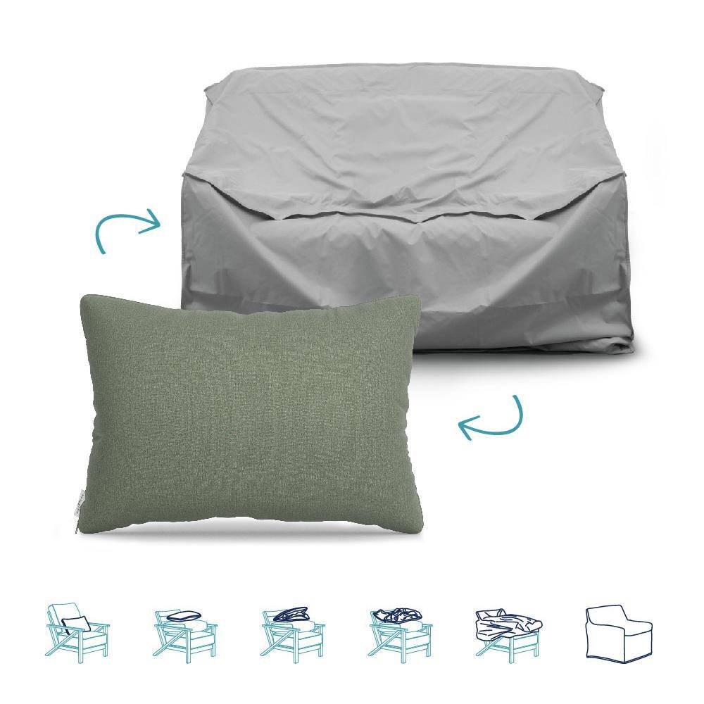 Pillow-To-Cover 16 in. x 24 in. Cast Sage Pillow Loveseat Cover