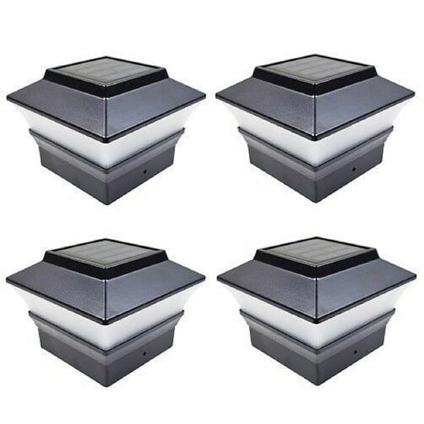 Eoslift Relightable Solar 4 in. x 4 in. Black Vinyl Outdoor Post Cap Deck Lights (4-Pack)