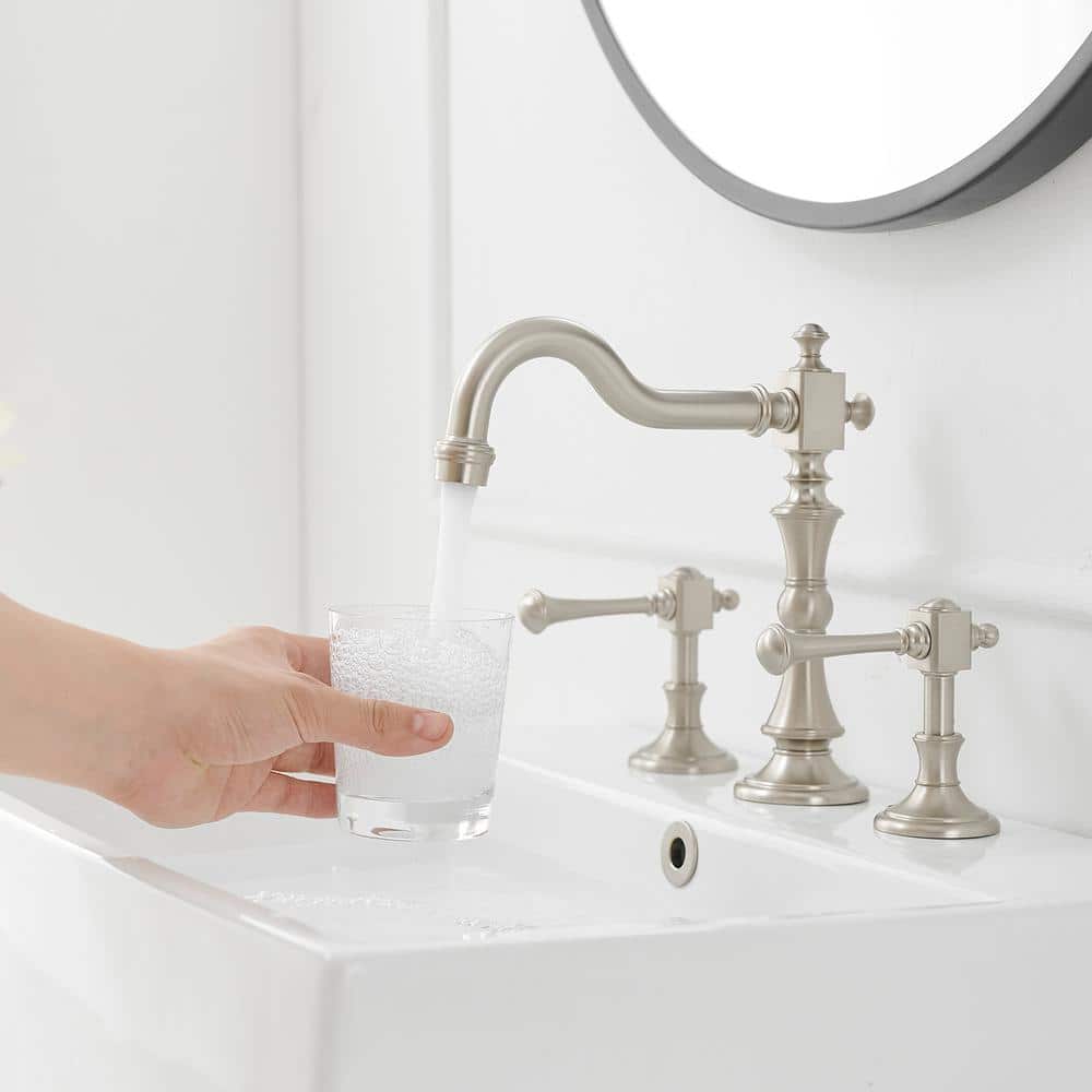 Brushed Nickel Double Handle High-Arc Bathroom Faucet