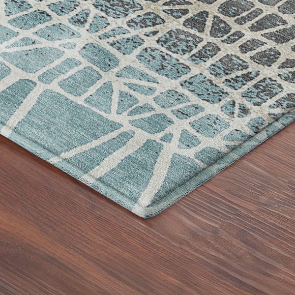 Mayfield Premium Machine Washable Abstract AMF2404 Teal 10 ft. x 14 ft. Area Rug