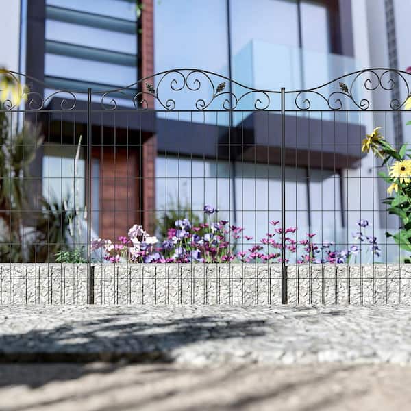 44 x 36 in. Linear Length 12 Feet, Outdoor No Dig Decorative Outdoor Garden Fence, Steel Fence Panels, for Yard, Black