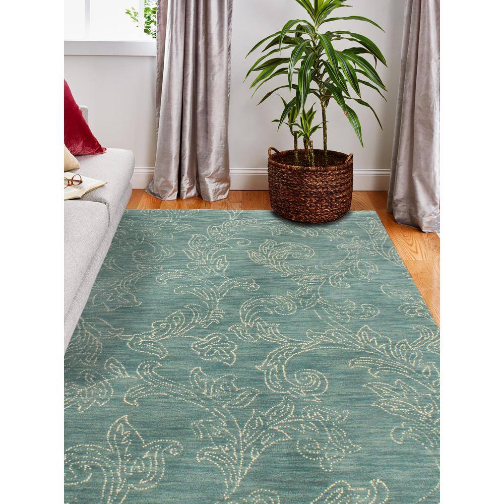 Handmade Teal Wool Rectangular 8' x 10' Tufted Area Rug