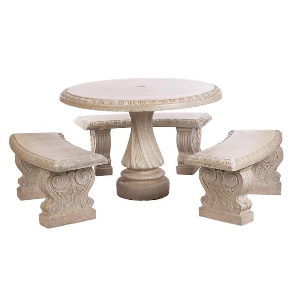 Athens Stonecasting 4-Piece Desert Sand Concrete Round Outdoor Dining Table Set