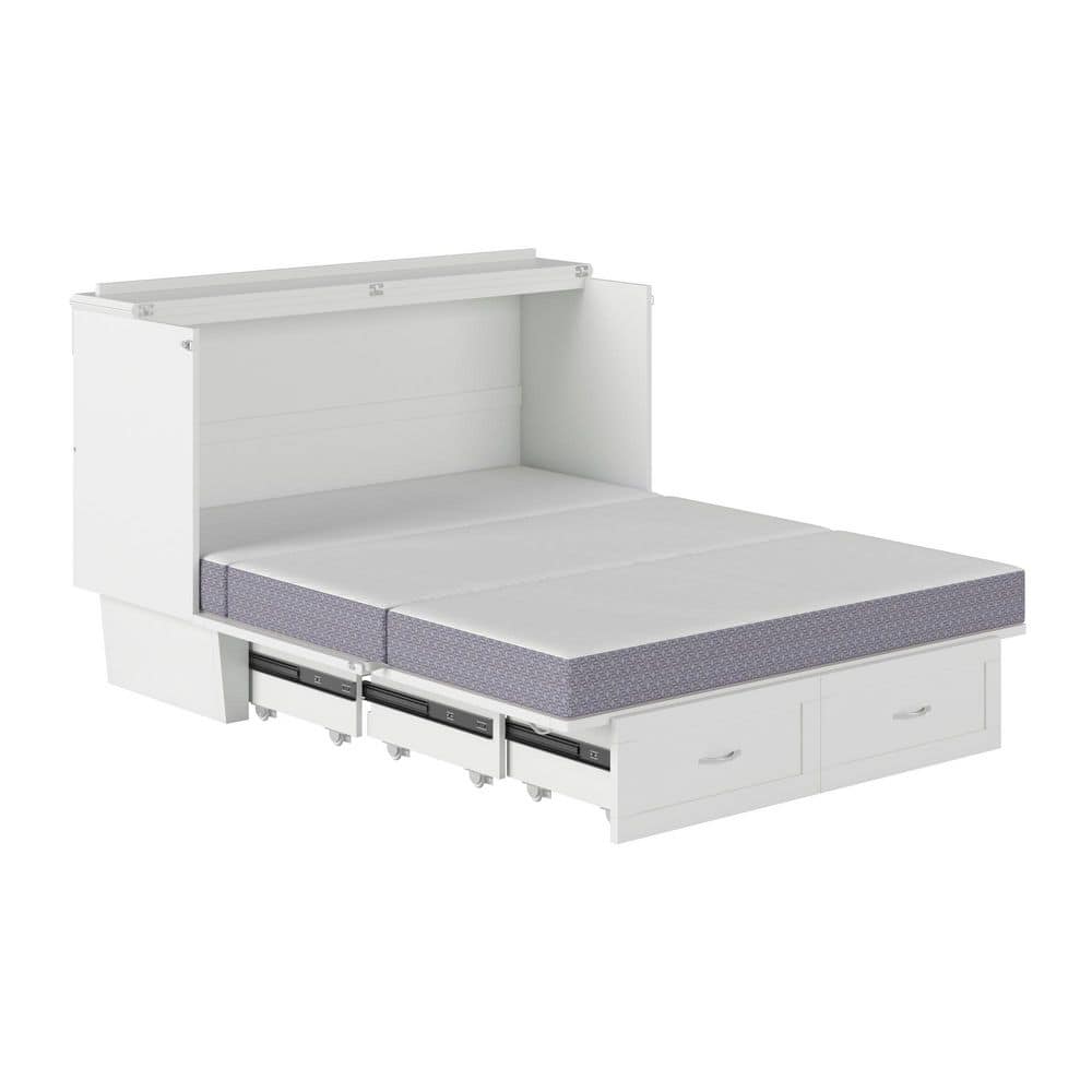 Queen-Sized Monroe Murphy Bed Chest with Single Drawer in White