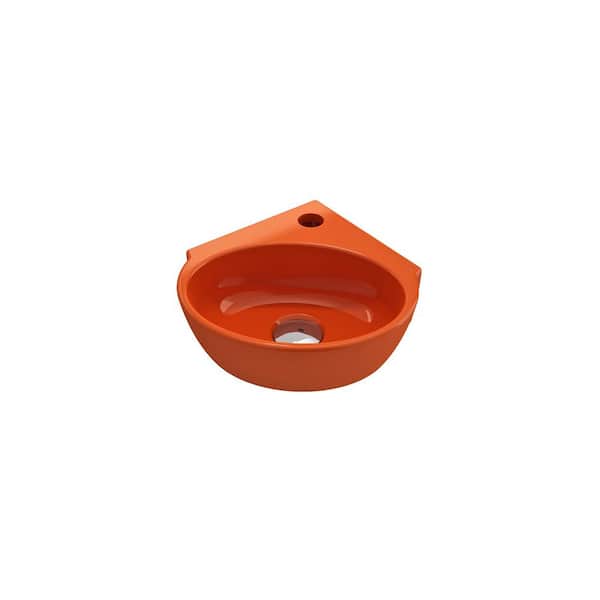 BOCCHI Milano Wall-Mounted Orange Fireclay Corner Vessel Sink