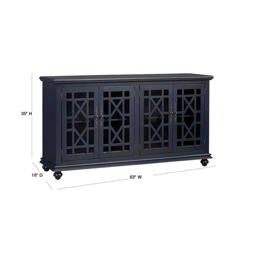Catalina Blue 63" Pine Wood TV Stand with Cabinet