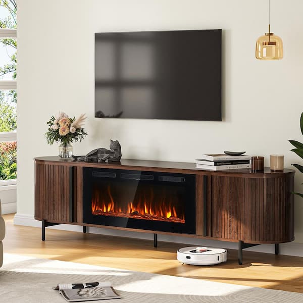 70 in. Freestanding Modern Electric Fireplace TV Stand with Adjustable Temperature in Brown