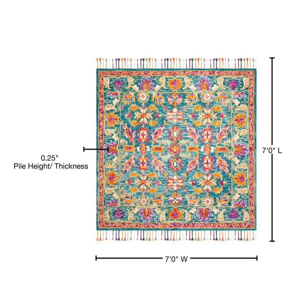 Handmade Blue and Purple Floral Wool Area Rug