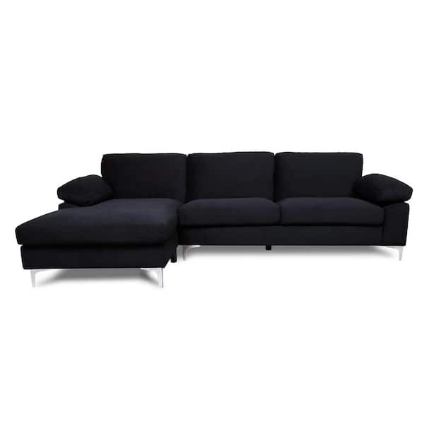 ATHMILE 103.5 in. W Square arm 3-piece Velvet L Shape Sectional Sofa in Black